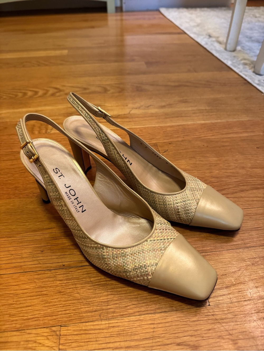 St. John Cream Woven Slingback Heels